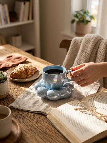 Sparkling Blue Mug With Saucer