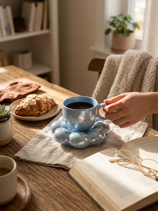 Sparkling Blue Mug With Saucer