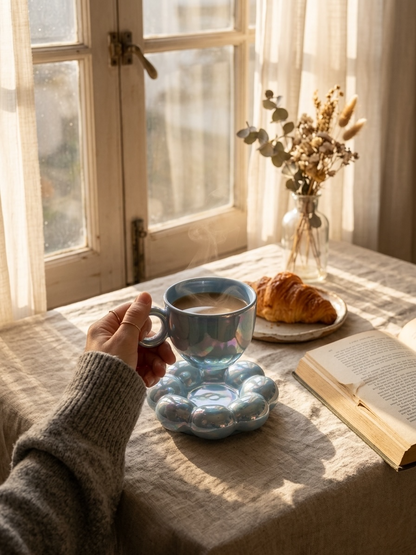 Sparkling Blue Mug With Saucer