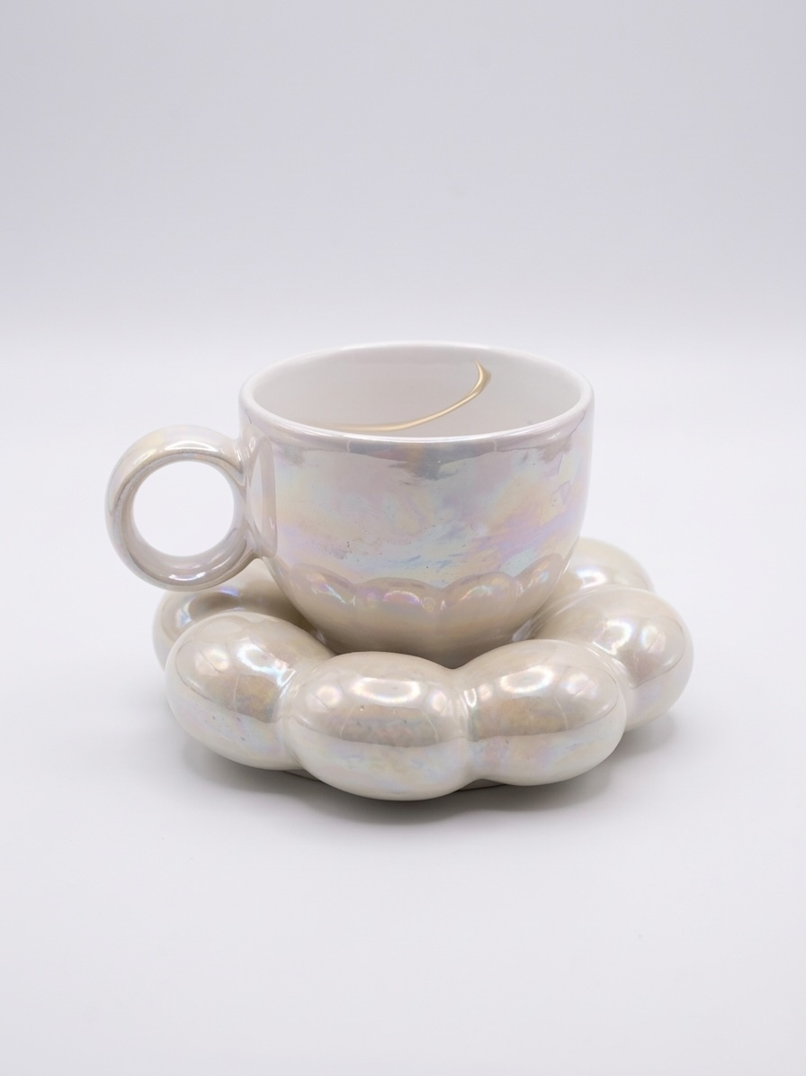 Sparkling Pearl White Mug and Saucer