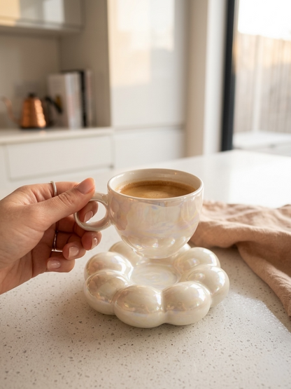 Sparkling Pearl White Mug and Saucer