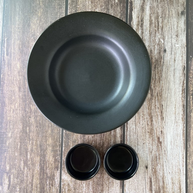 Black Pasta Plate with Dips