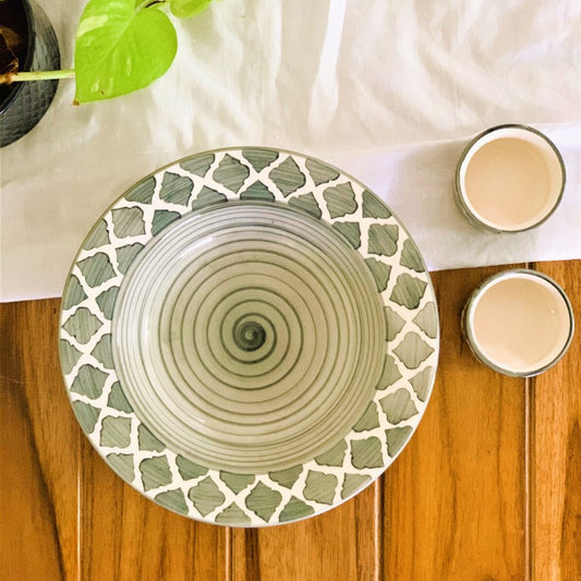 Grey Moroccan Pasta Plate with Dips